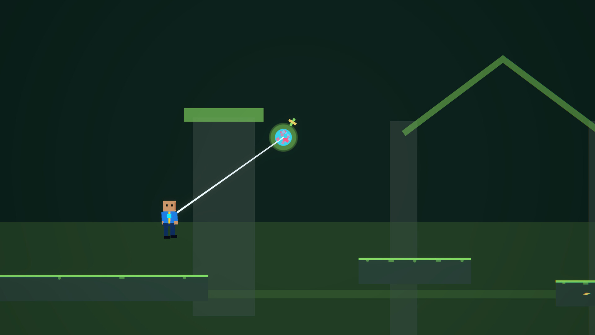 Two players racing through a colorful Kinetether level