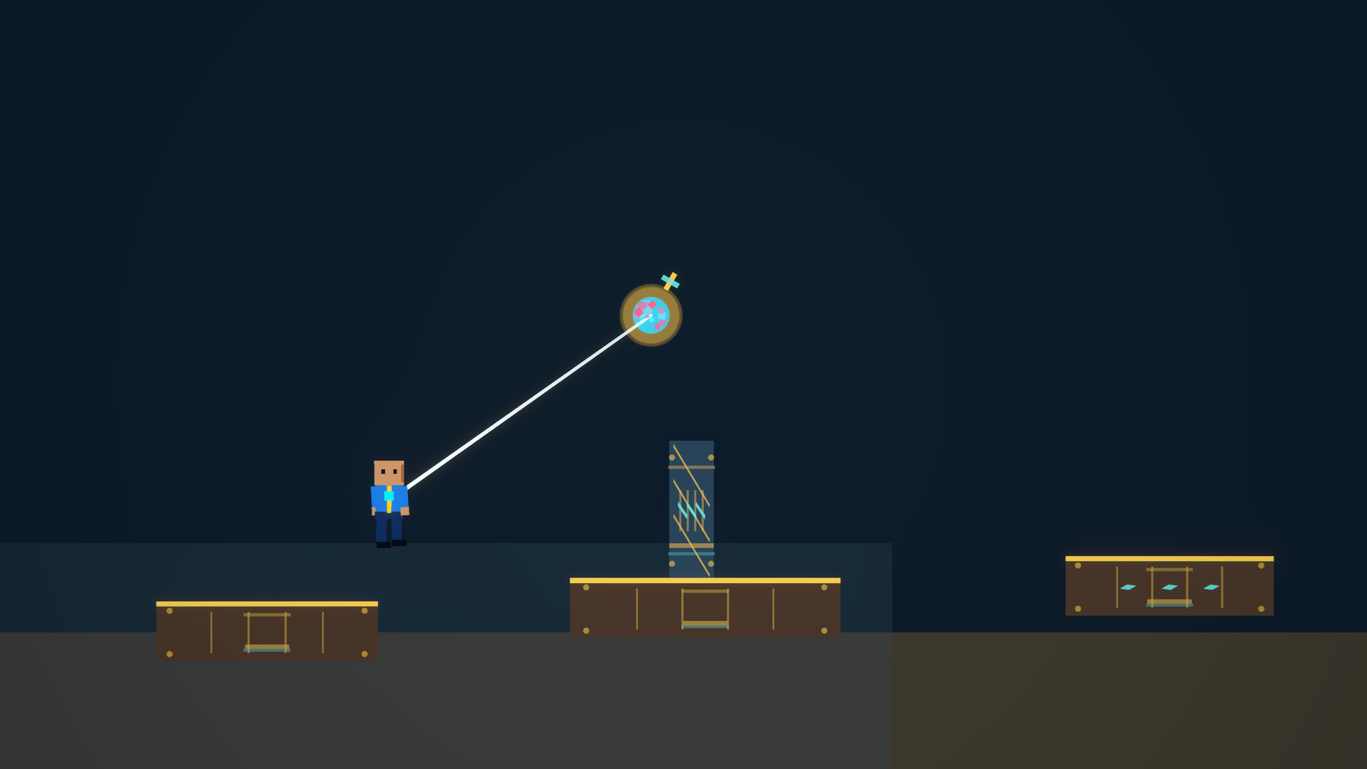 A character tethering toward an anchor point in Kinetether