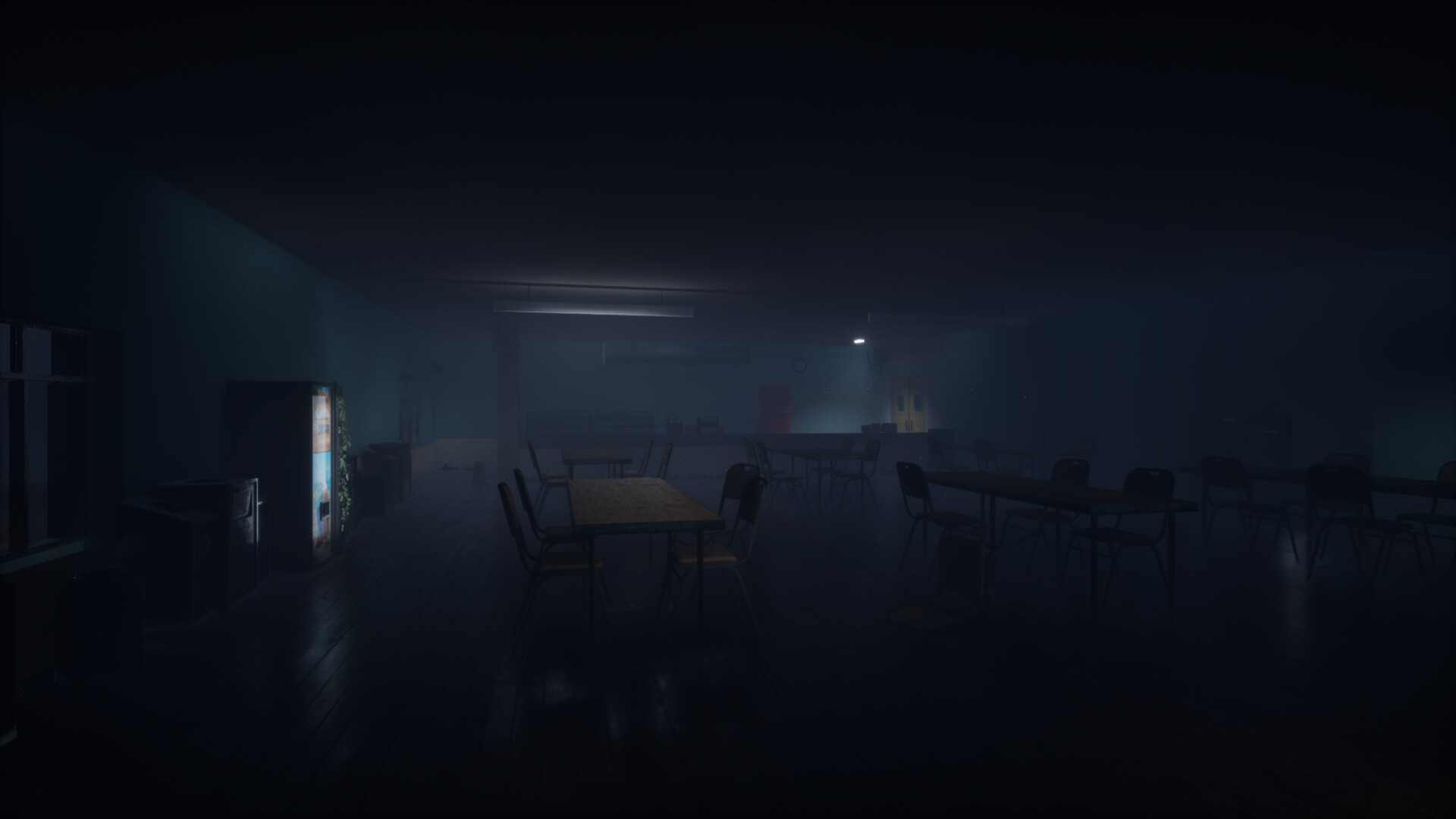 A tense moment inside the abandoned school in Primitive Shades